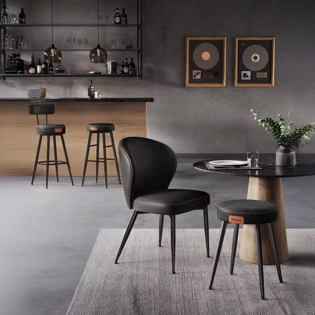 VASAGLE Set of 2 Modern Black Swivel Bar Stools with Synthetic Leather and Metal Frame