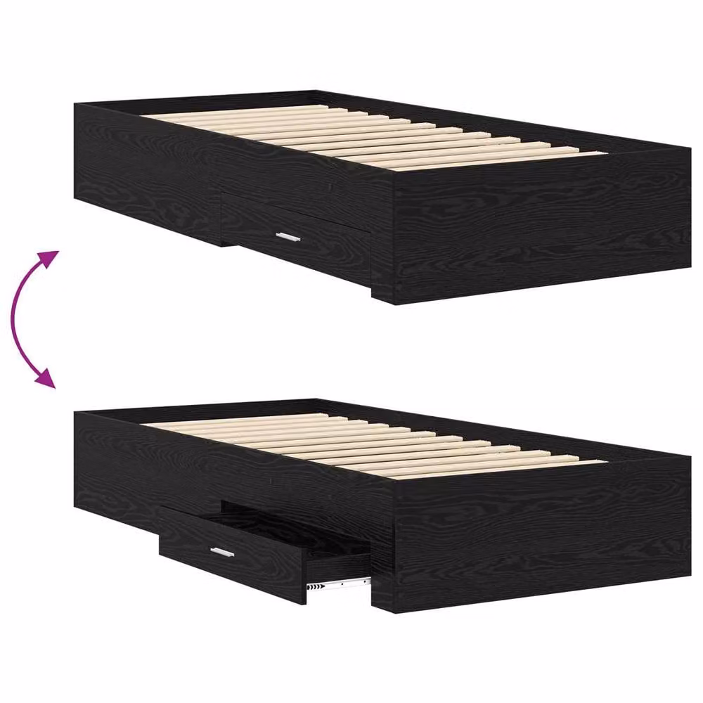 Berkfield Home Bed Frame with Storage Drawers in Black Oak, W/D/H: 80 x 200 x 32 cm – 4