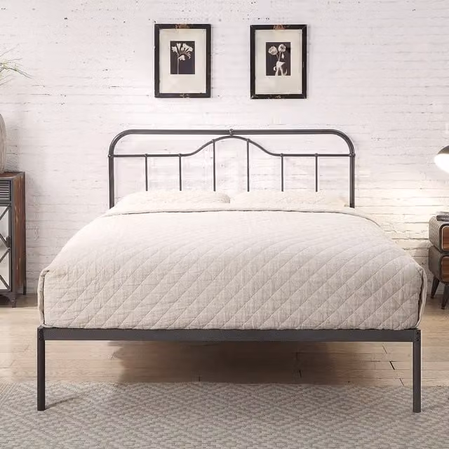 Oakenholt Minimalist Metal Double Bed in Black, 140 x 200 cm