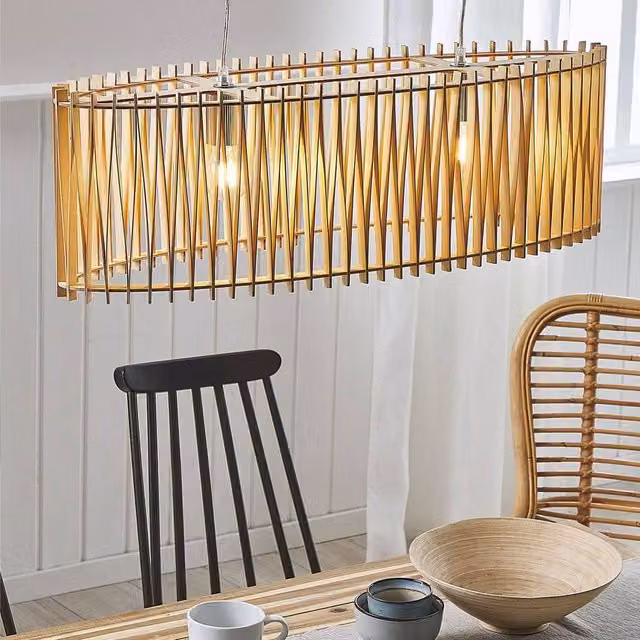 Wyld and Coco Boho Brown Wood and Metal Suspended Pendant Lamp with Two Bulbs Included – 1