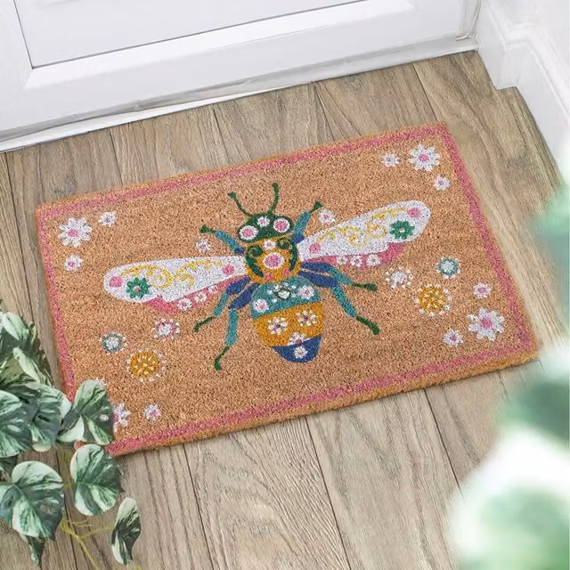 Kingsbury Gifts Coir Floral Bee Doormat, Multicolour, Width: 60 cm