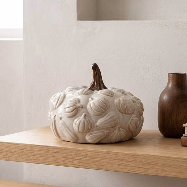Garden Greatness Blanc 3D Pumpkin Harvest Ceramic Tabletop Ornament in White and Multicolour