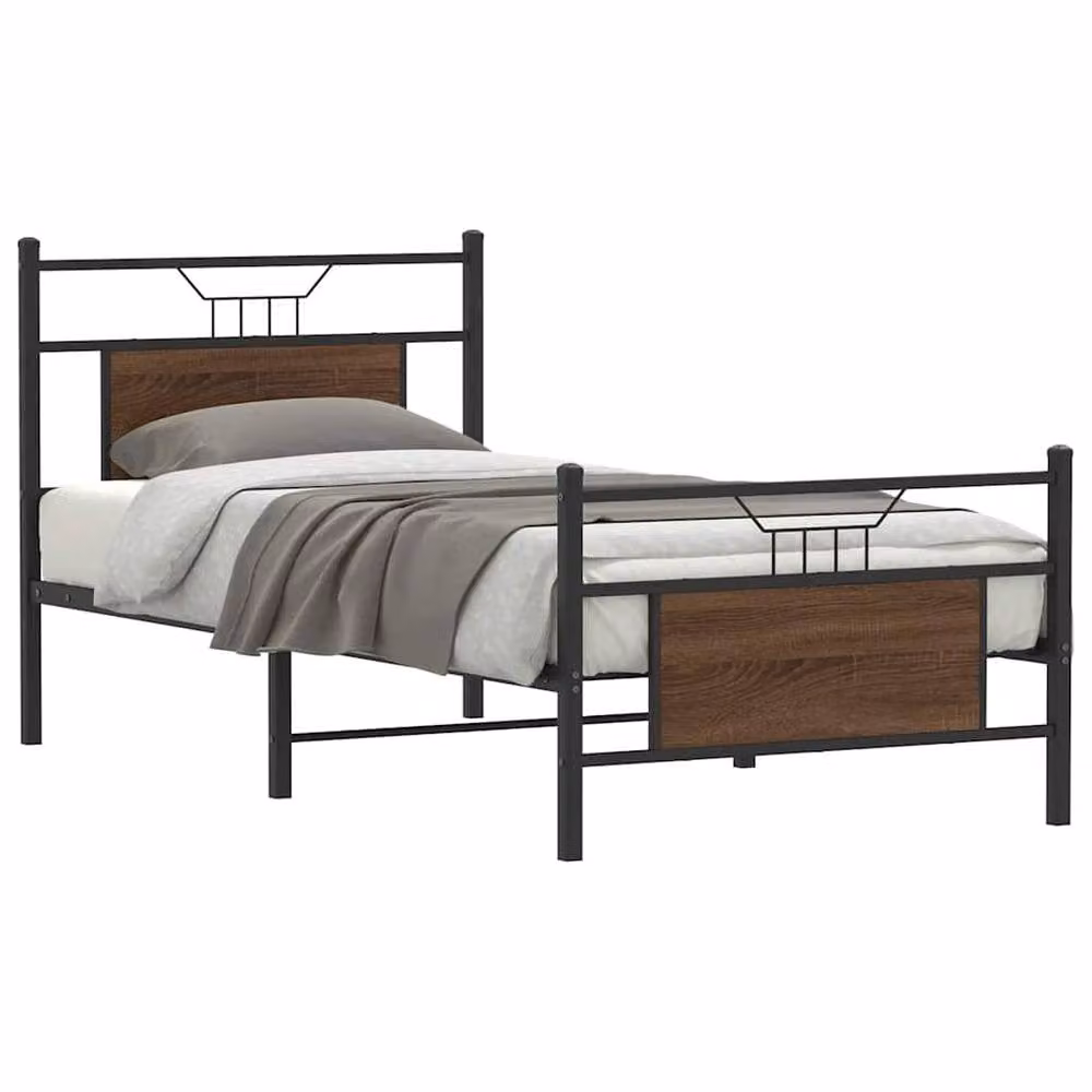 Berkfield Home Durable Small Single Wood and Metal Bed Frame, Brown Oak, W/D/H: 75 x 190 x 91.5 cm – 2