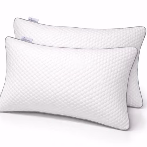 Aamira Premium Orthopaedic Shredded Memory Foam Pillows 2 Pack, White, W: 70 cm x D: 45 cm – 1
