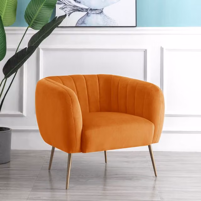 Artemis Home Matilda Orange Velvet Accent Chair with Armrests and Solid Wood Frame