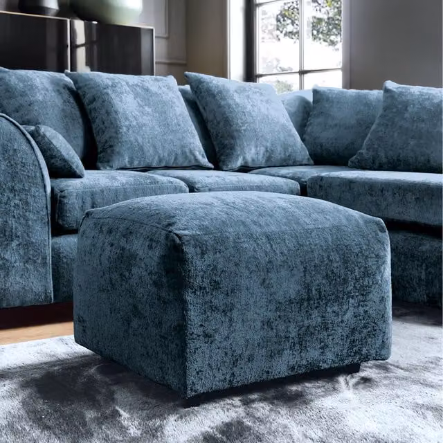 Abakus Direct Harriet Crushed Chenille Footstool in Blue
