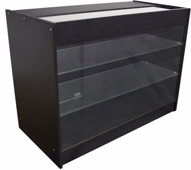 Monstershop K1200 Retail Product Display Cabinet with Glass Doors and Lock, Black