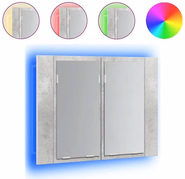Berkfield Home LED Bathroom Mirror Cabinet in Concrete Grey, W: 60 cm, D: 12 cm, H: 45 cm