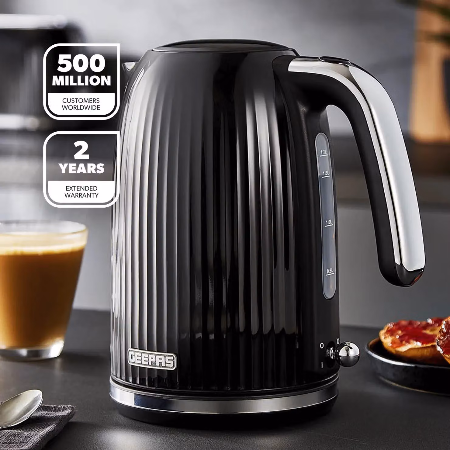 Geepas Fluted Collection Electric Kettle, 1.7 l, Black – 2