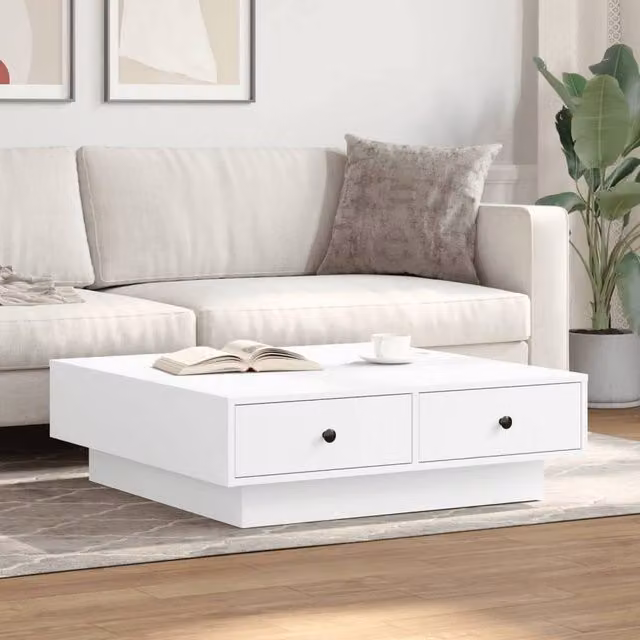 Berkfield Home White Square Coffee Table in Engineered Wood W/D/H: 90 x 90 x 28 cm