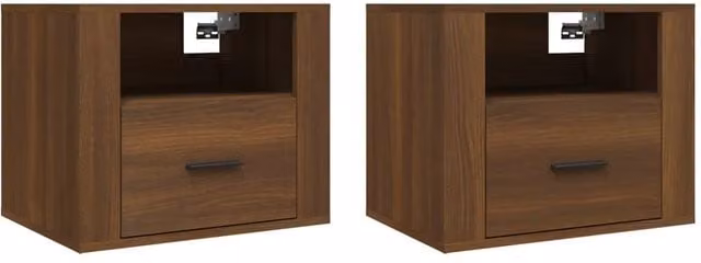Berkfield Home Set of 2 Wall-mounted Bedside Cabinets in Brown Oak, W: 50 cm, D: 36 cm, H: 40 cm