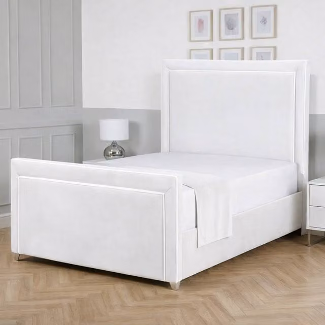 Living Comfort Bedz Verona Upholstered Bed Frame with Slatted Base in White, Super King, 200 x 200 cm