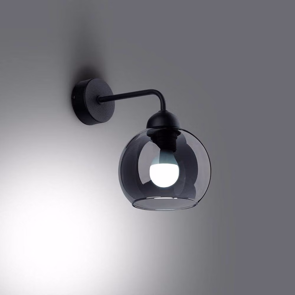 Sollux Lighting Modern Black Wall Lamp with Transparent Glass Sphere, H 26 cm x W 15 cm x D 15 cm – 3