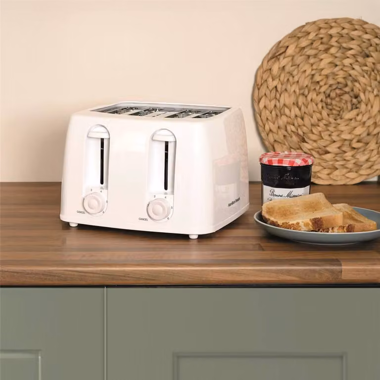 Hamilton Beach Essentials Kitchen Set in White, including 1.7L Kettle, 4-Slice Toaster and 20L Microwave with Stainless Steel Cavity