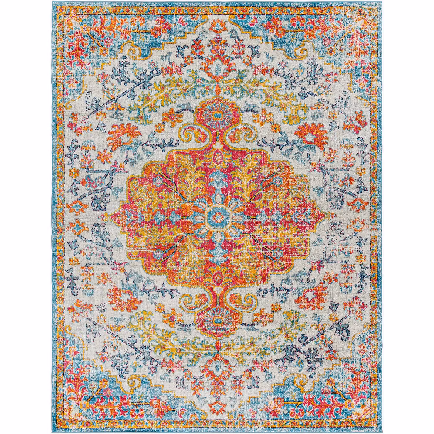 Livabliss Harput Vintage Boho Living Room Rug in Blue, Orange, Yellow and Grey, W: 80 cm, L: 220 cm – 2