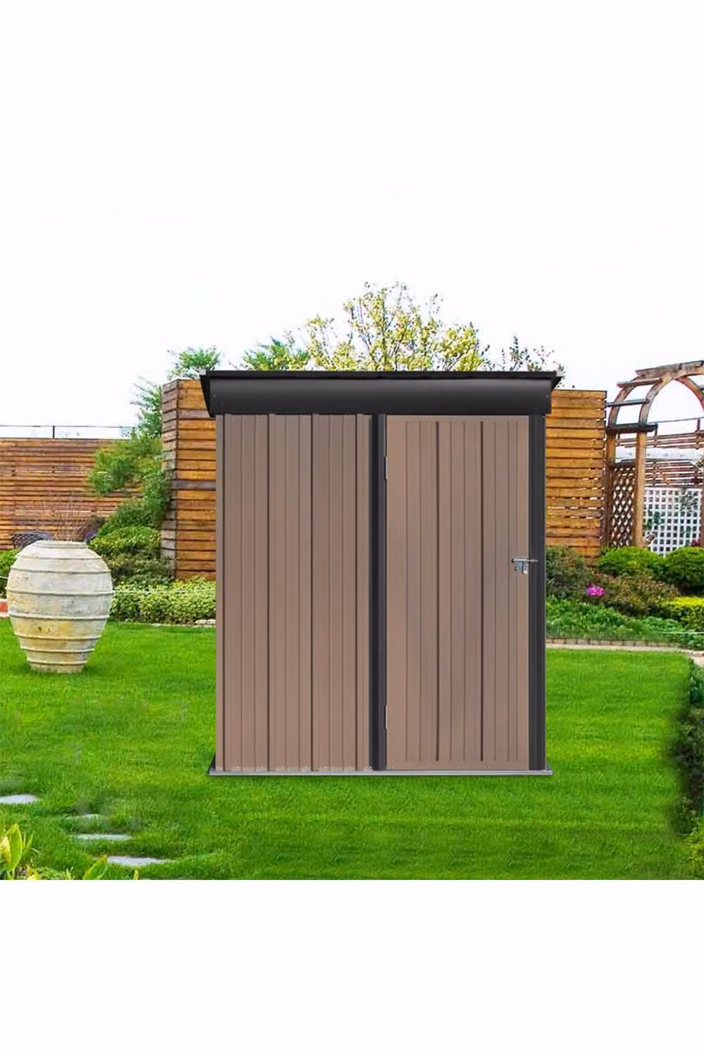 Living and Home Rustic Brown Metal Pent Garden Storage Shed, W: 91.44 cm, D: 181.0 cm, H: 181.0 cm – 2