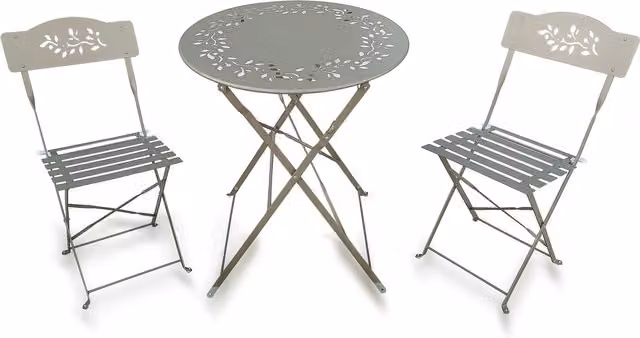 Furniture One Folding Bistro Table and Set of 2 Chairs in Beige and Brown Powder Coated Steel