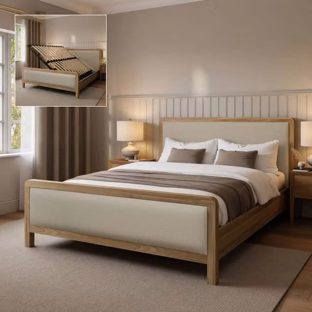 XR Living Leonie Shadow Ottoman Wooden Bed Frame in Ash and Natural, Double (140 x 200 cm)