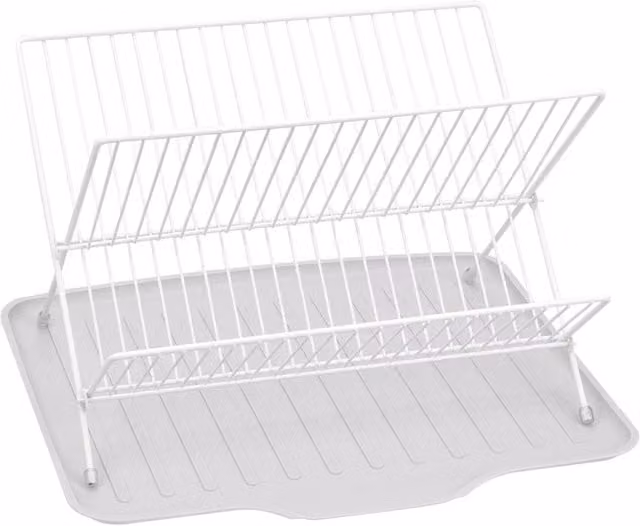 Garden Sanctuary 2 Tier Foldable Countertop Dish Drying Rack with Drip Tray, White