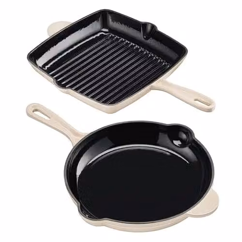 Cooks Professional 2 Piece Enamelled Cast Iron Frying Pan and Skillet Set in White – 5