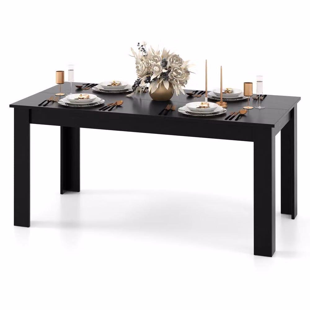 Costway Modern Rectangular Extendable Dining Table in Black, Seats 8 Adults – 5