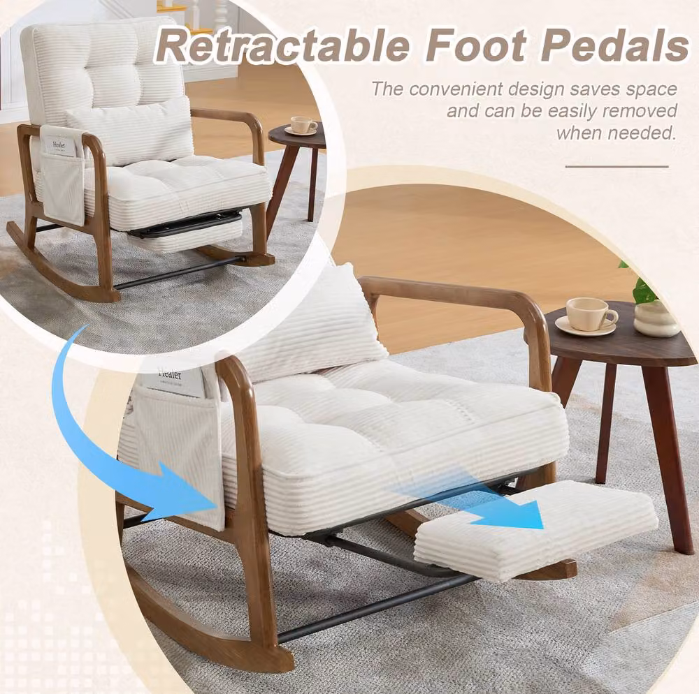 STILVORA Beige Rocking Chair with Adjustable Backrest, Footrest and Armrests featuring a Solid Wood Frame – 3