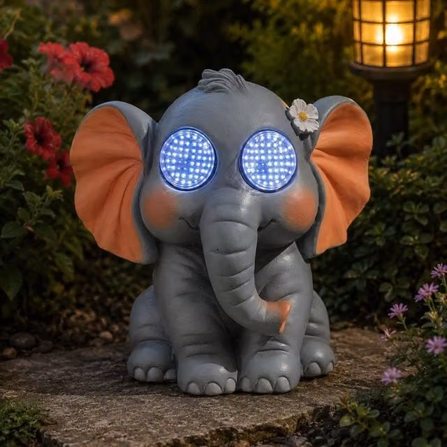 Marco Paul Solar Blinkin Elephant Garden Ornament in Grey, Height: 20 cm – 1