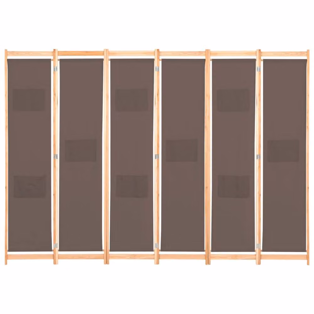 Berkfield Home 6-Panel Fabric and Wood Room Divider, Brown, W/H/D: 240 x 170 x 4 cm – 2