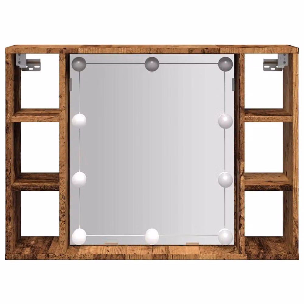 Berkfield Home Mirror Cabinet with LED Lighting in Old Wood Brown, W/D/H: 76 x 15 x 55 cm – 4