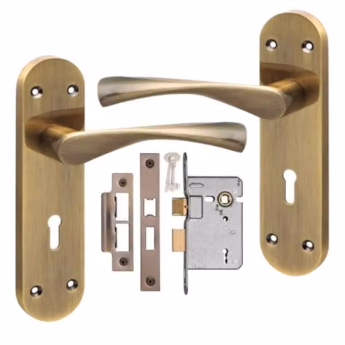 Golden Grace Astrid Long Backplate Lock Handle Set in Antique Brass, W: 18.2 cm, H: 4.5 cm – 1