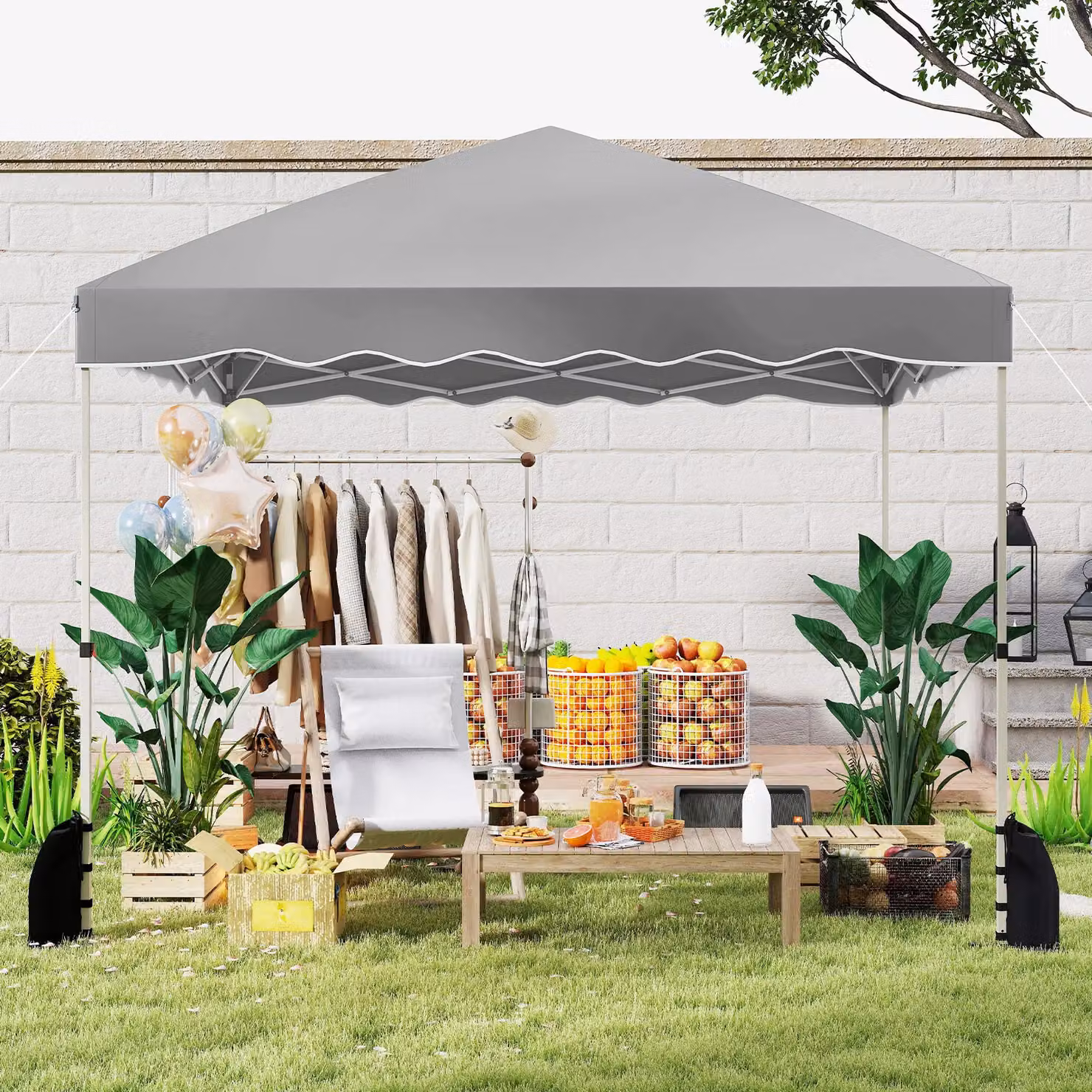 Costway Pop up Canopy Tent Portable Foldable Patio Shelter, Grey/Silver, W: 300 cm, D: 300 cm, H: 266 cm – 4