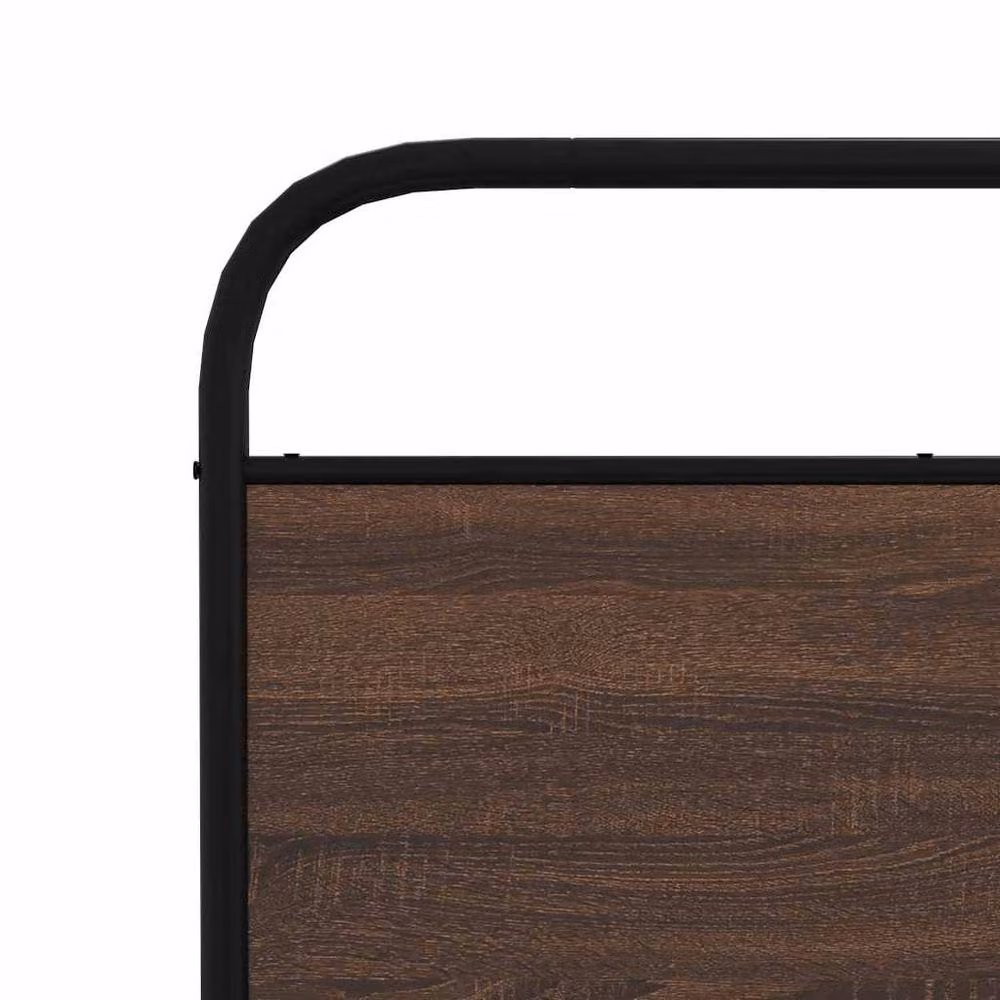 Berkfield Home Metal and Wood Bed Frame in Brown Oak, 200 x 200 cm – 4