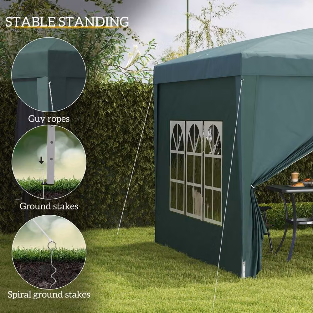 Outsunny Green Pop-Up Gazebo with Windows and Steel Frame, W/D/H: 300 x 300 x 196 cm – 6