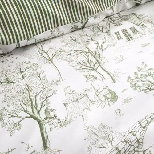 Fusion Woodland Toile Reversible Duvet Cover and Pillowcase Set in Green, W/D/H: 230 x 220 cm – 2