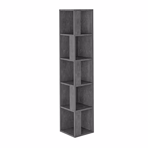 Decortie Piano Modern Corner Bookcase Display Unit in Mid Grey, Height: 158.9 cm – 2