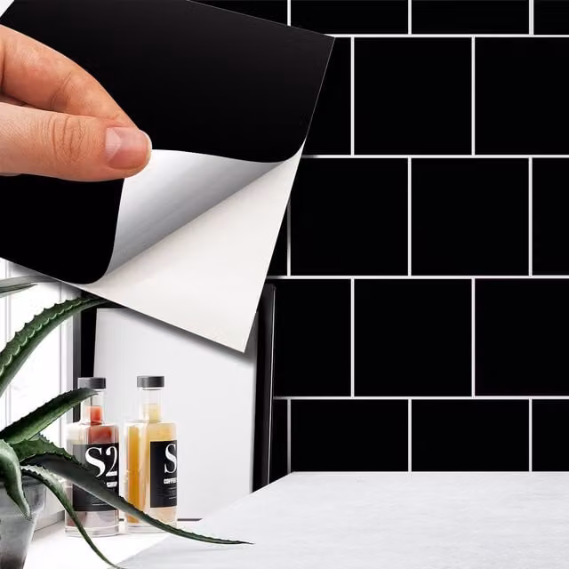 Walplus Black Geometric Metallic Adhesive Wall Tile Stickers