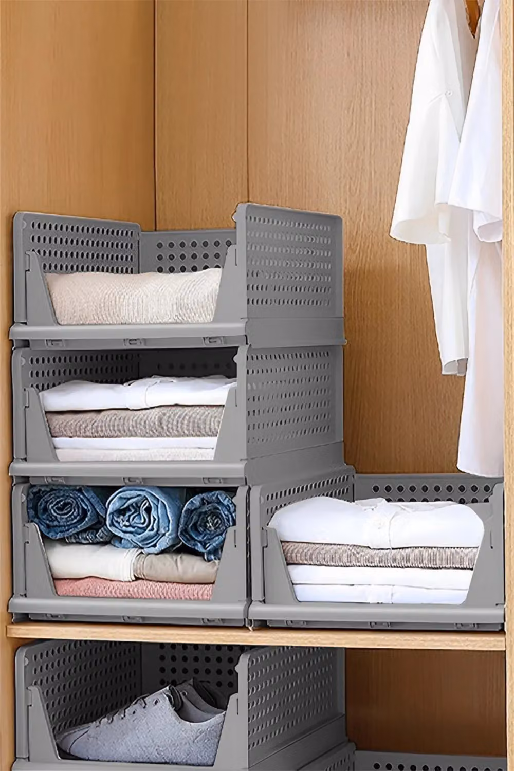 Living and Home Grey Folding Plastic Wardrobe Storage Box and Drawer Organiser – 3