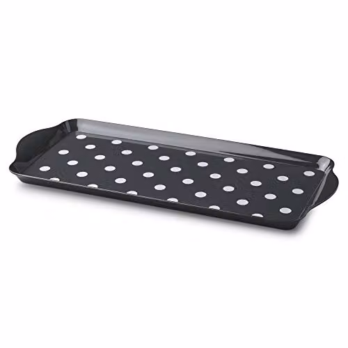 Zeal Melamine Dotted Rectangular Serving Tray with Handles, Grey, W: 38 cm, D: 17 cm