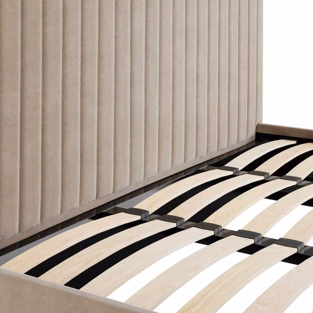 Wyld Haus Dublin King Ottoman Bed in Beige Velvet with Tall Ribbed Headboard, W/D/H: 180 x 200 x 152.4 cm – 3