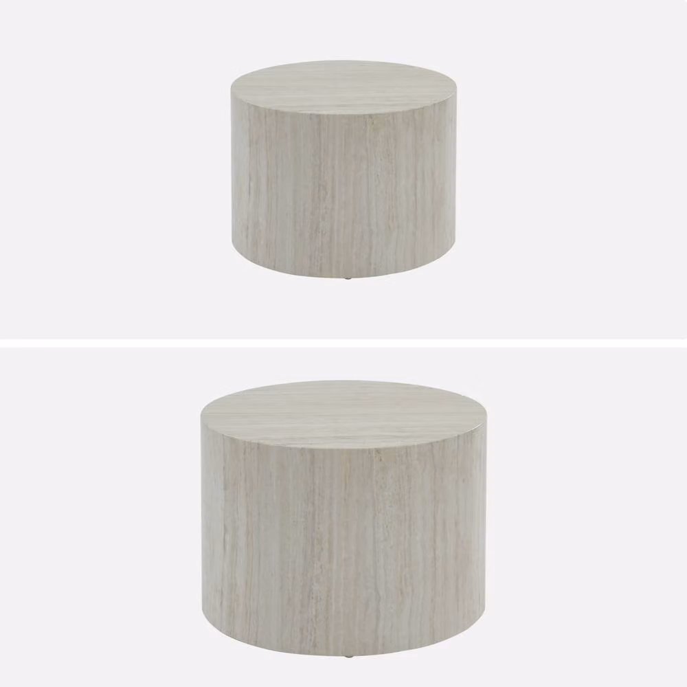 sweeek Pair of Round White Marble-effect Nesting Coffee Tables – 2