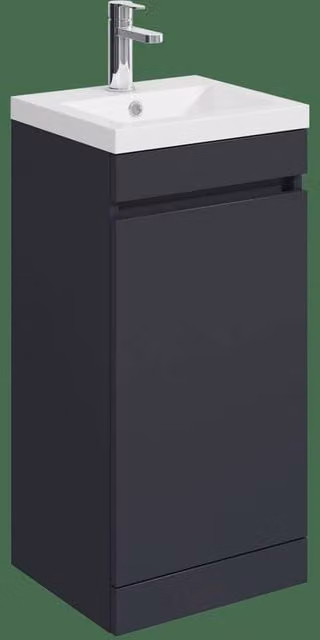 Balterley 400mm Floor Standing 1 Door Compact Bathroom Unit with Polymarble Basin, Dark Grey – 1