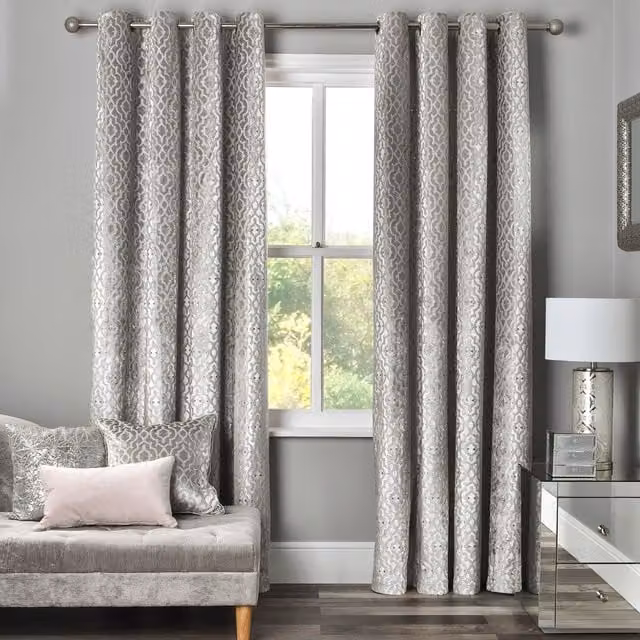 Divante Halo Blackout Velvet Lined Curtain with Eyelets, Silver Animal Graphic, Height: 183 cm