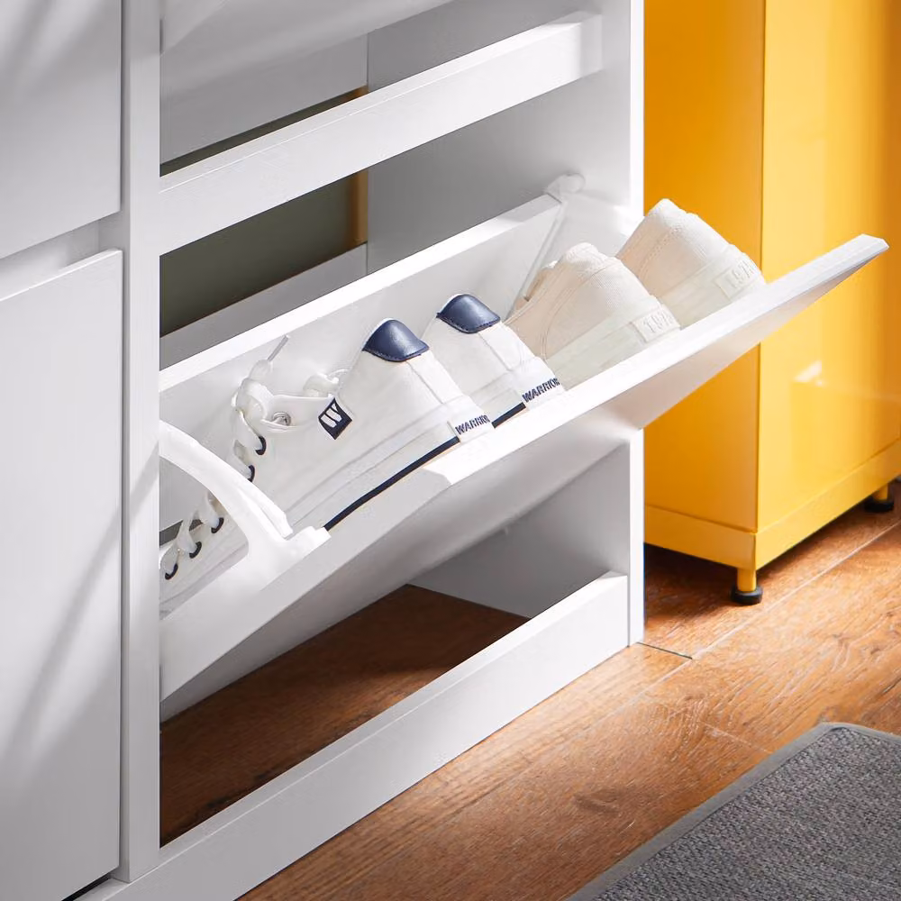 SoBuy Slim White Modern Shoe Cabinet with Tilting Compartments – 2