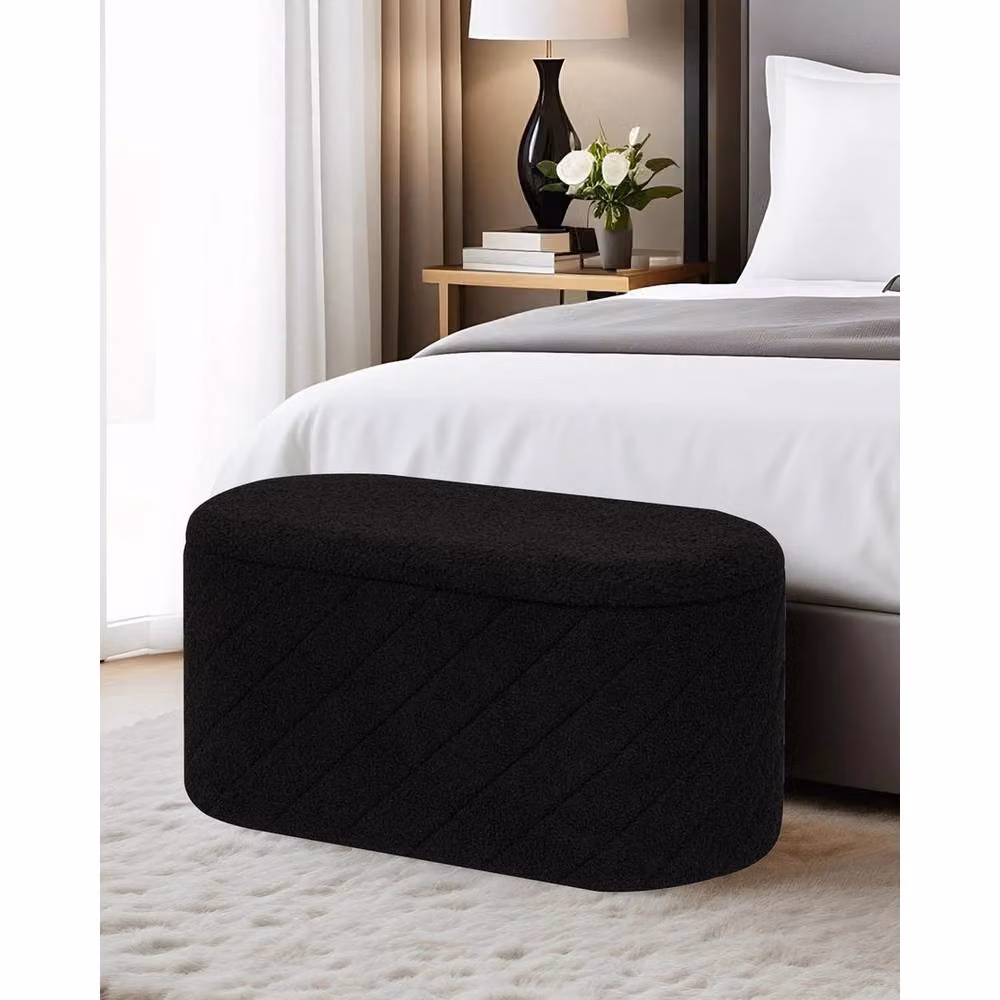 FORGEVIO Oval Ottoman Storage Bench and Folding Foot Rest in Black – 3