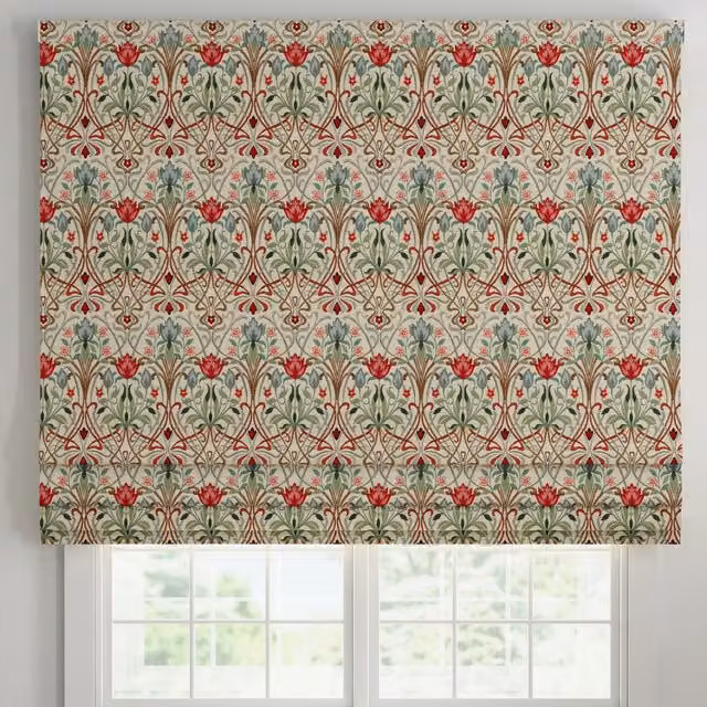 ANTE DECOR Alexandra Red and Blue Woven Jacquard Floral Blackout Made To Measure Roman Blind
