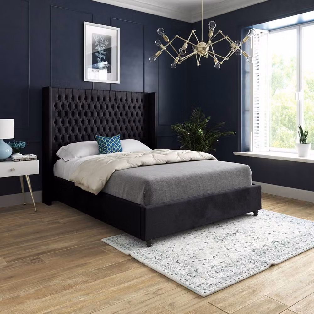 Casani Tickhill Super King Upholstered Designer Bed Frame in Black Soft Velvet – 2
