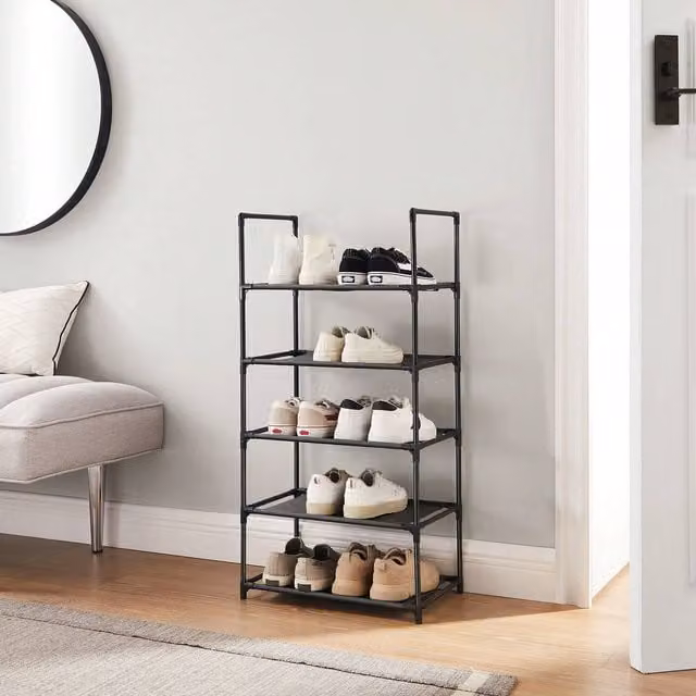 SONGMICS 5-Tier Metal Shoe Rack Storage Organiser with Adjustable Shelves, Black