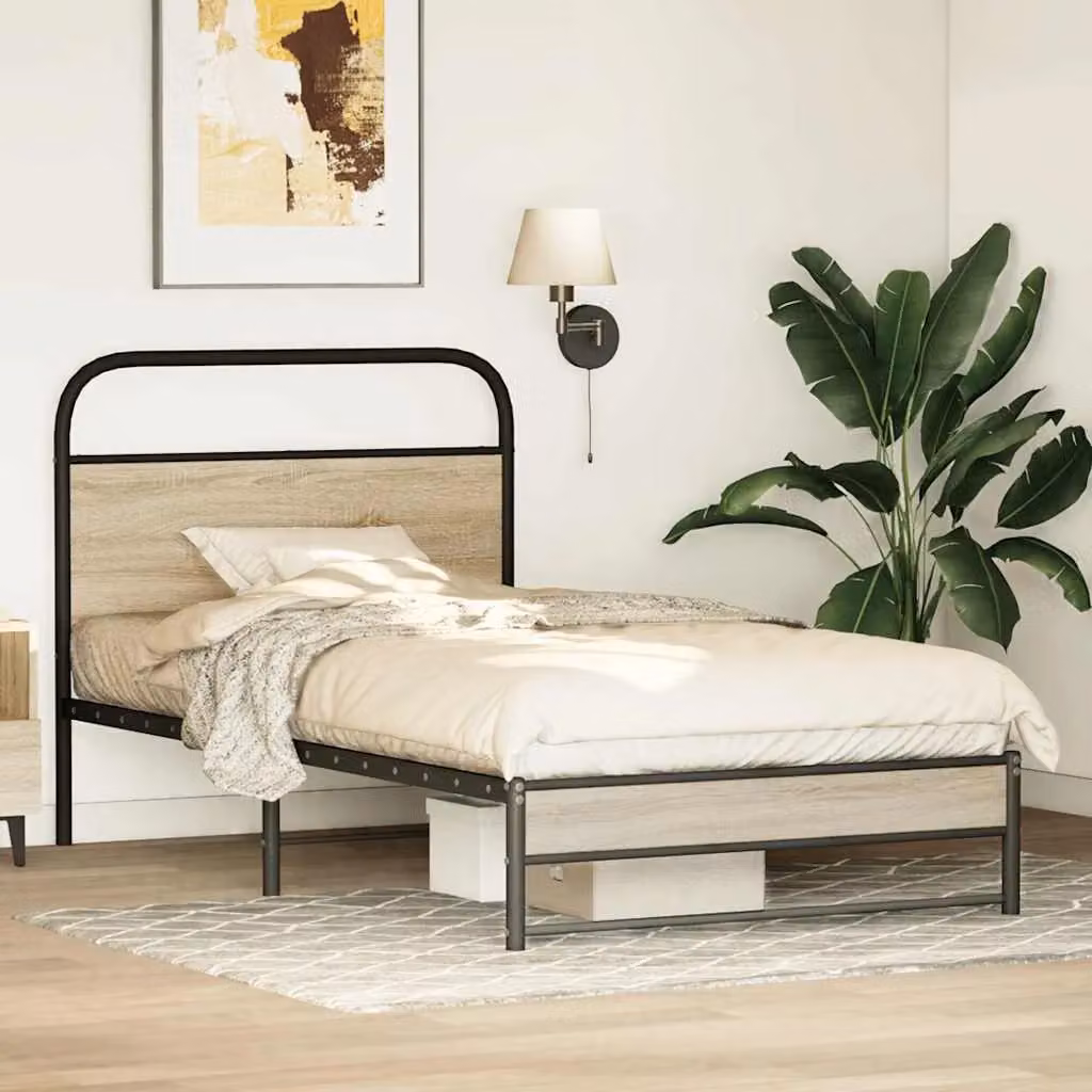 Berkfield Home Smoked Oak Bed Frame in Brown, W/D/H: 100 x 200 cm – 2