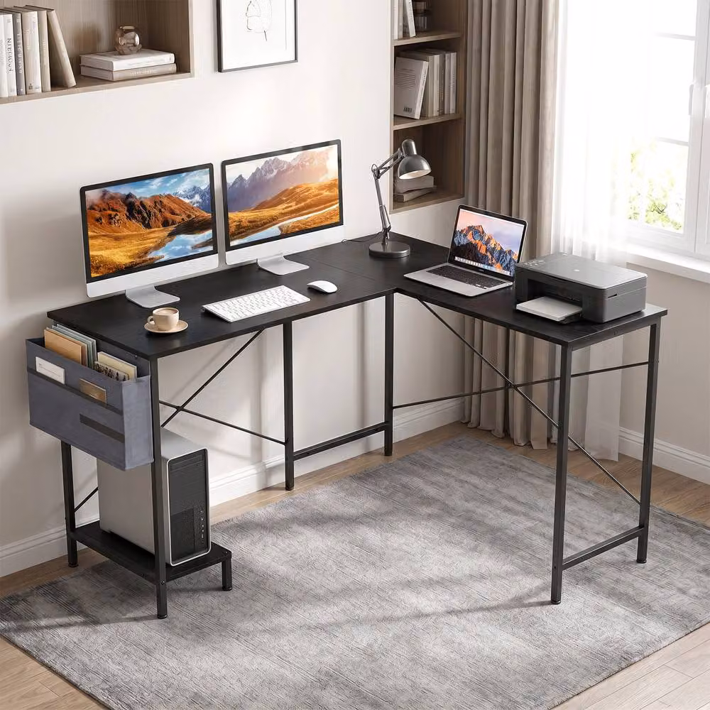 Gymax L-Shaped Reversible Corner Executive Computer Desk with CPU Stand in Black – 6