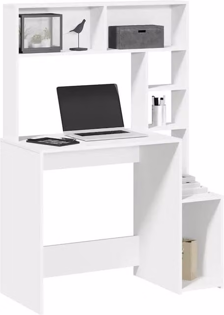 Berkfield Home Computer Desk with Shelves in White, W/D/H: 100 x 45 x 140 cm